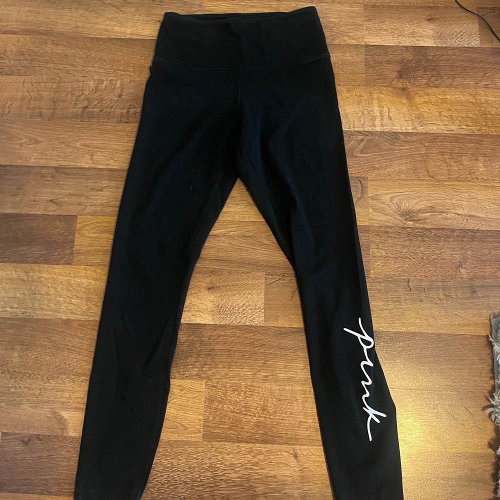 PINK Black Leggings with White Print